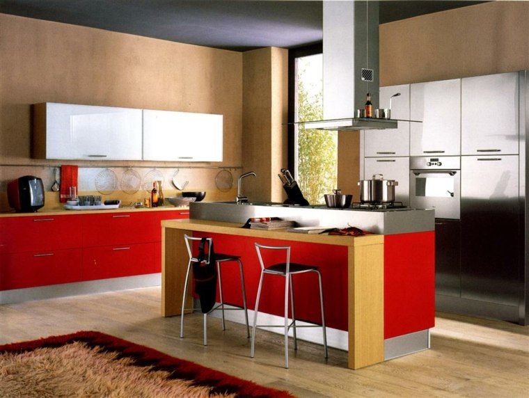 contemporary red kitchen deco