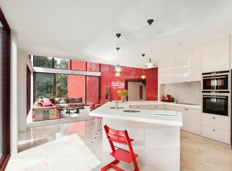 deco kitchen idea red and white wall pierr exposed