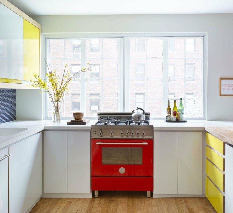 kitchen decor red and white modern style keys yellow color