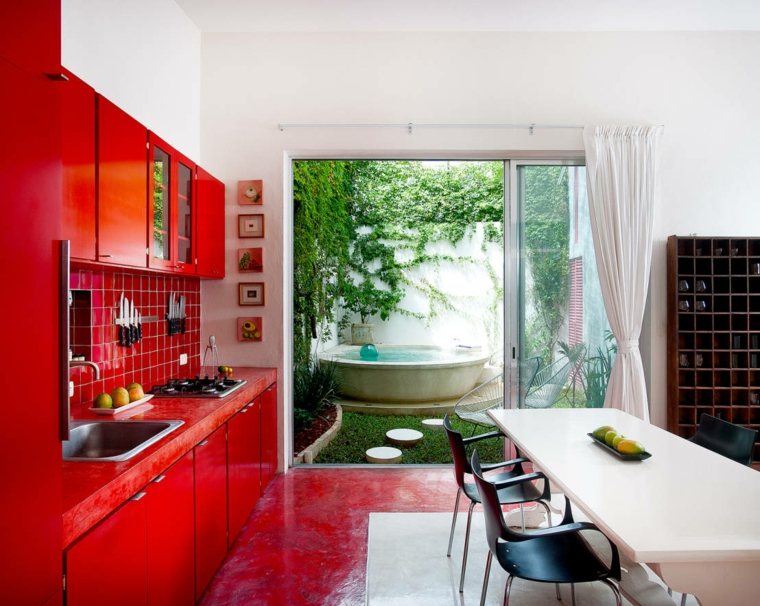 ultra modern red kitchen deco