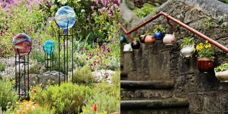 garden decoration flower pots stairs glass balls