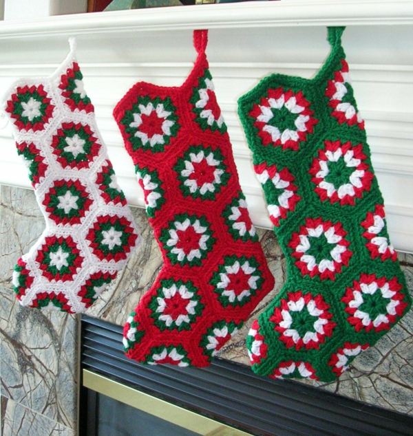 Christmas decor knit socks fireplace