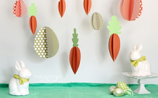 easter decor paper bunnies carrots