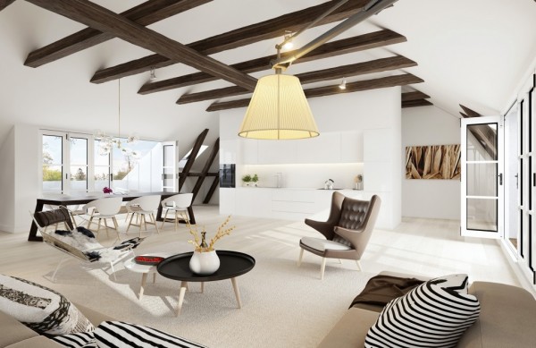 decoration of living room exposed beams