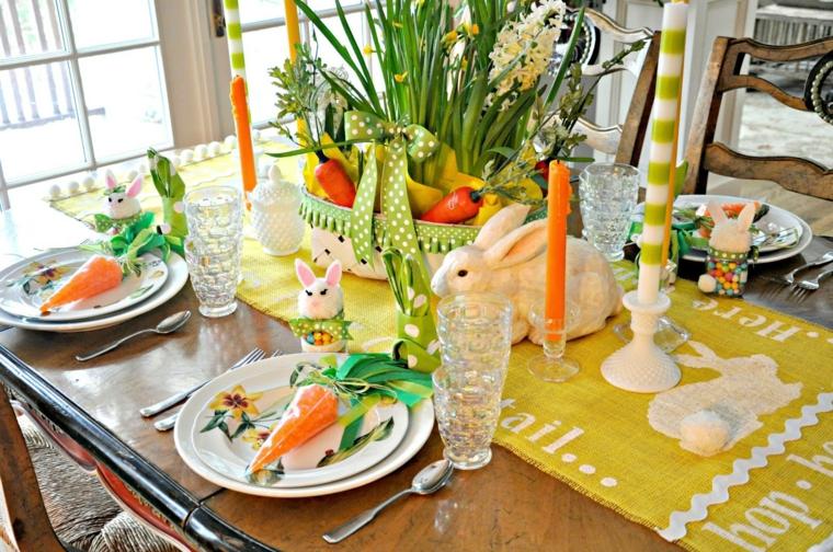 meja easter deco kelinci plat porselin bunga karang bunga