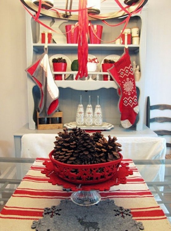 Kitchen decoration in two colors red gray table