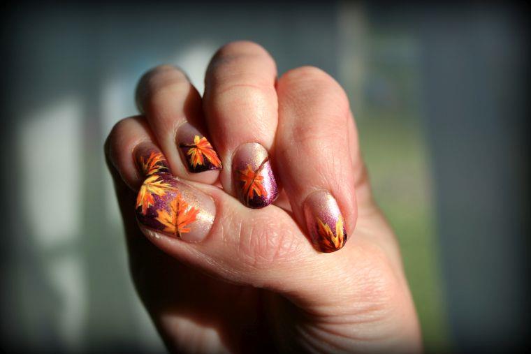 Frozen nail in autumn deco-drawing-autumn-leaves