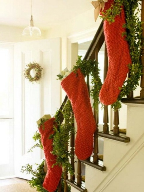 deco stair socks red greenery