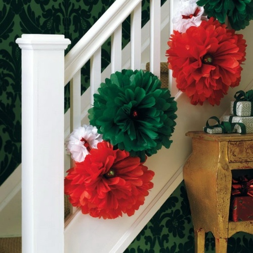 deco paper flowers staircase