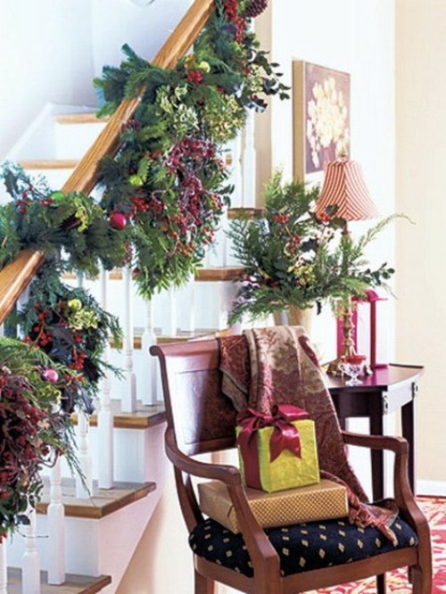 deco stair garland branches