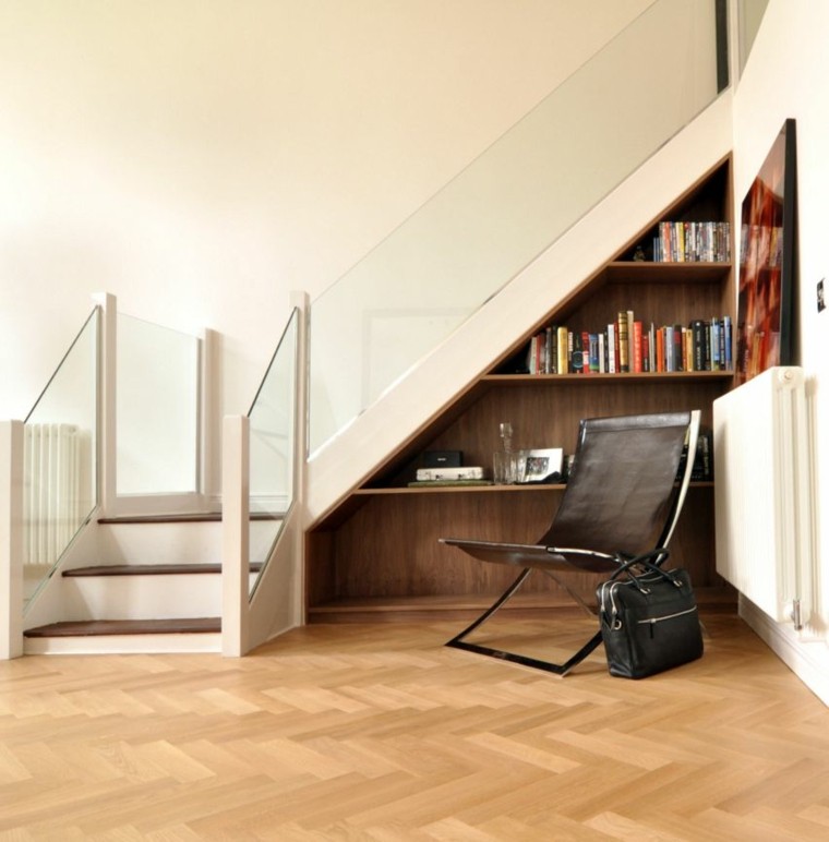 deco stairway library storage wood