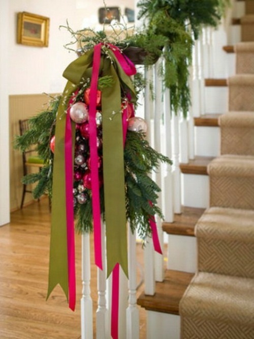 deco stair ribbons greenery