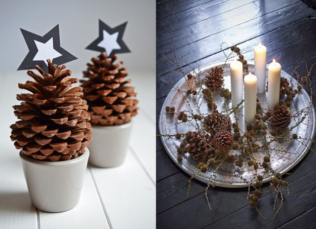 deco pinecone interiør idé stearinlys hvid stjerne papir