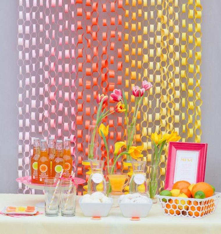 deco meja ulang tahun bunga buah-buahan diy kertas garland membuat