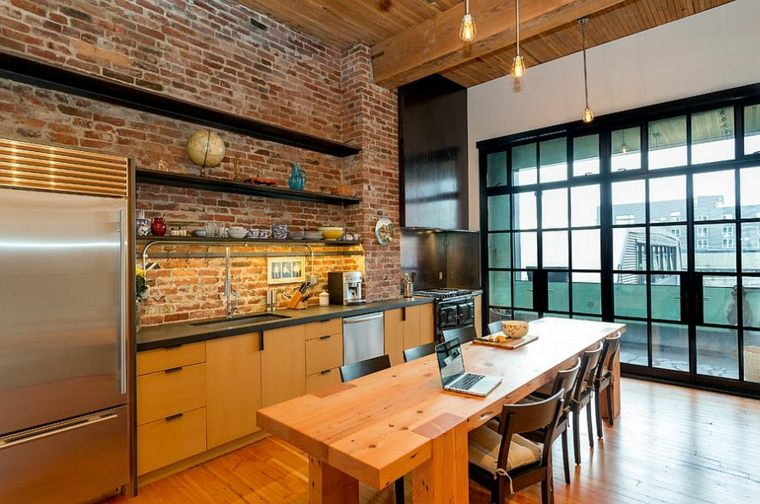 deco industrial kitchen wall bricks