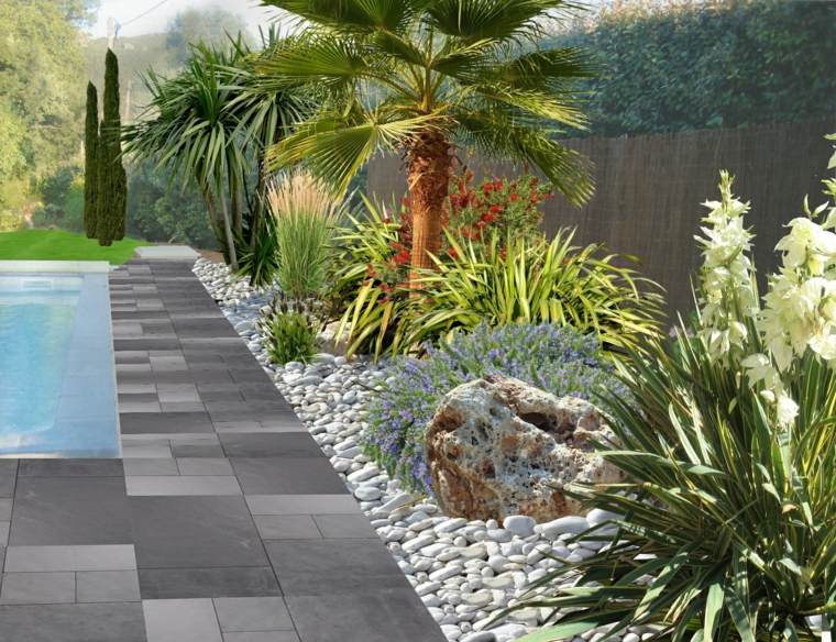 garden deco pebbles deco exterior palm idea tiles