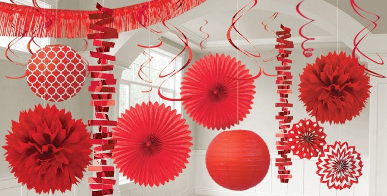 Wedding decor white and red make-yourself-paper-ceiling