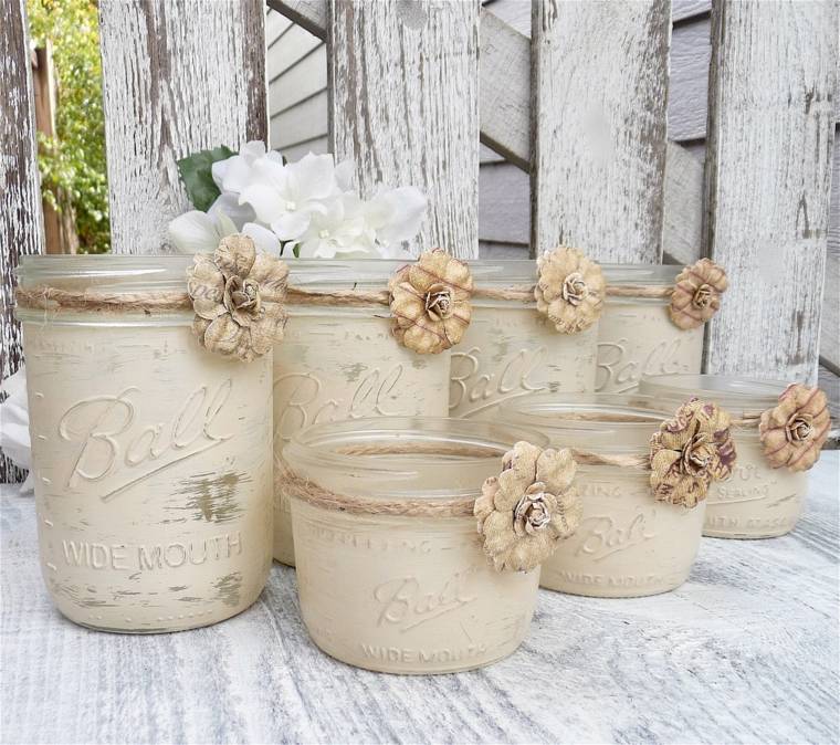 deco bryllup champetre chic pot blomster stearinlys indehavere