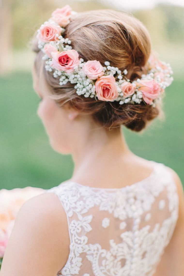 deco-äktenskap romantiskt-hair-bun-brud smycken-hår rosa