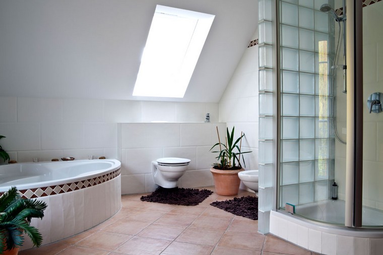 deco idea bathroom nature pot plant bathtub tiling shower cabin