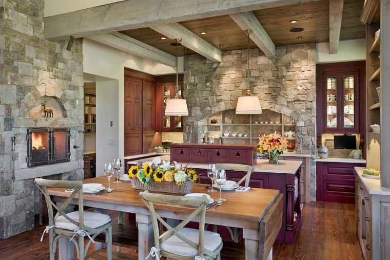 stone wall deco kitchens