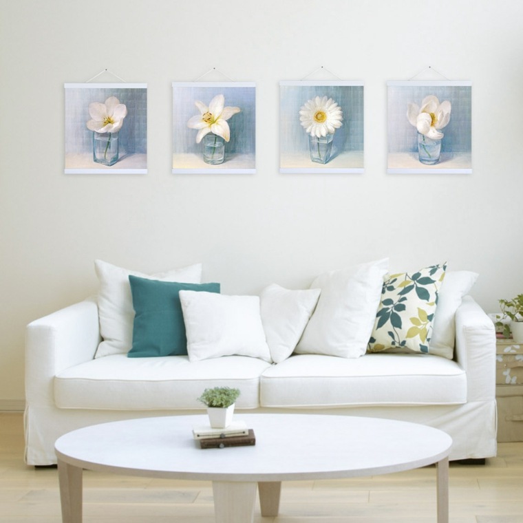 white blue living room wall decor