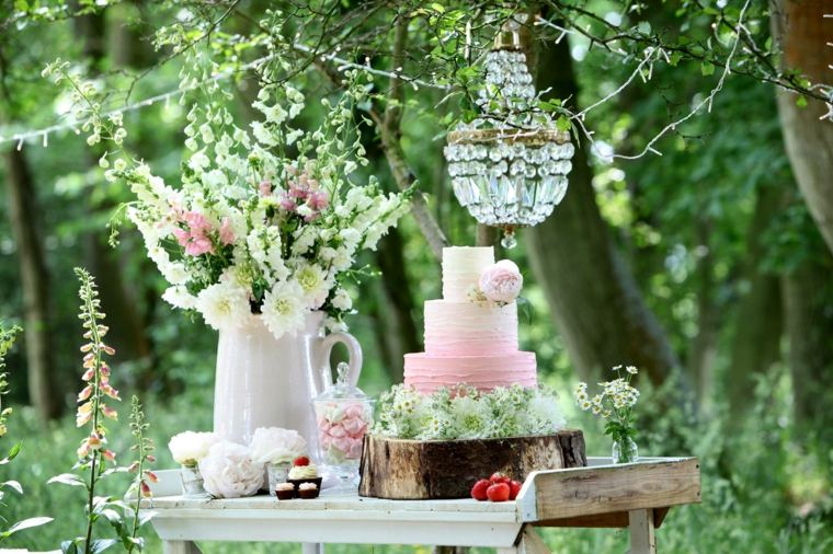 idea theme wedding nature flowers bouquet deco cake light fixture