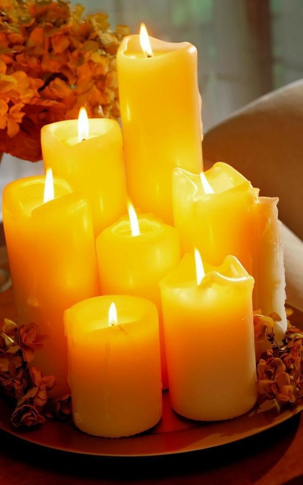 christmas decoration in yellow with accent candles