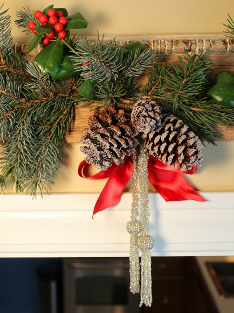 deco pinecone christmas fireplace