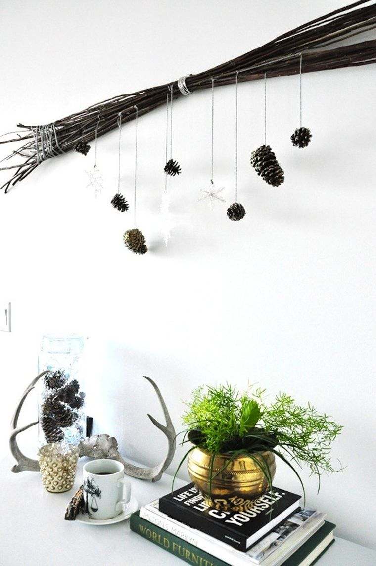 scandinavian christmas decoration hanging-branch-pine-apples