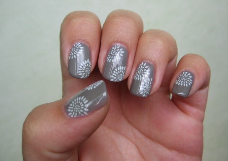 gray gel nail drawings flowers idea