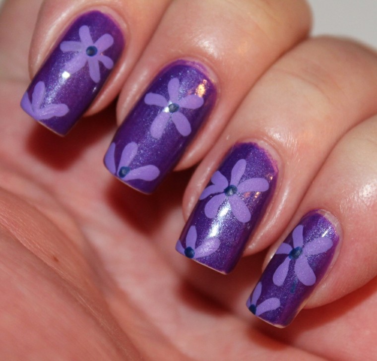 deco nail polish gel purple drawings flowers