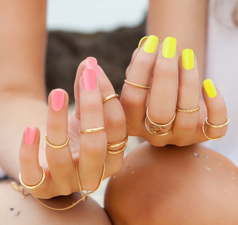 deco nails yellow summer pink polish