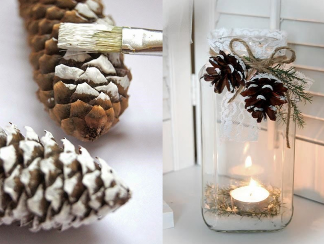 autumn deco outdoor table pinecones candles