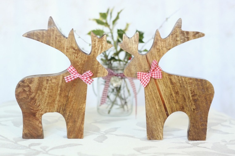 decoration christmas original idea deer wooden ribbon red and white plant