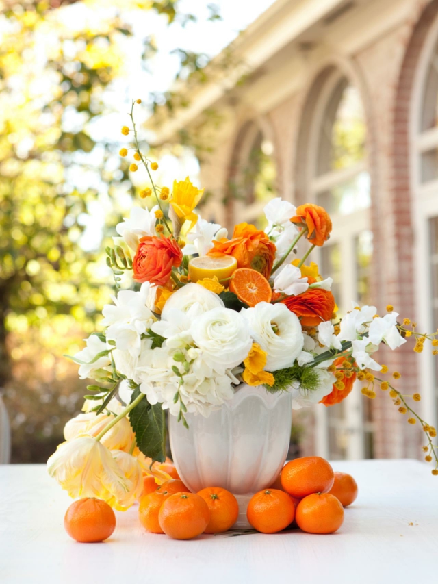 vase blomster deco foråret orange udendørs buket blomster