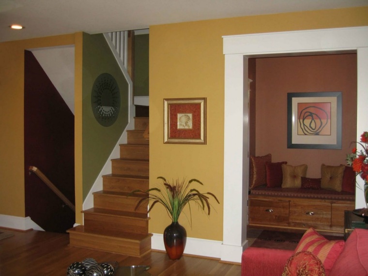 deco paint interior wall landing house red brown or orange dark pastel green