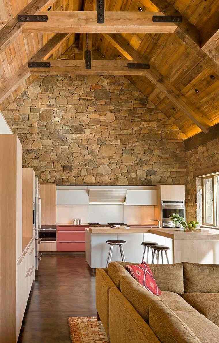 deco stone wall wood contemporary kitchens