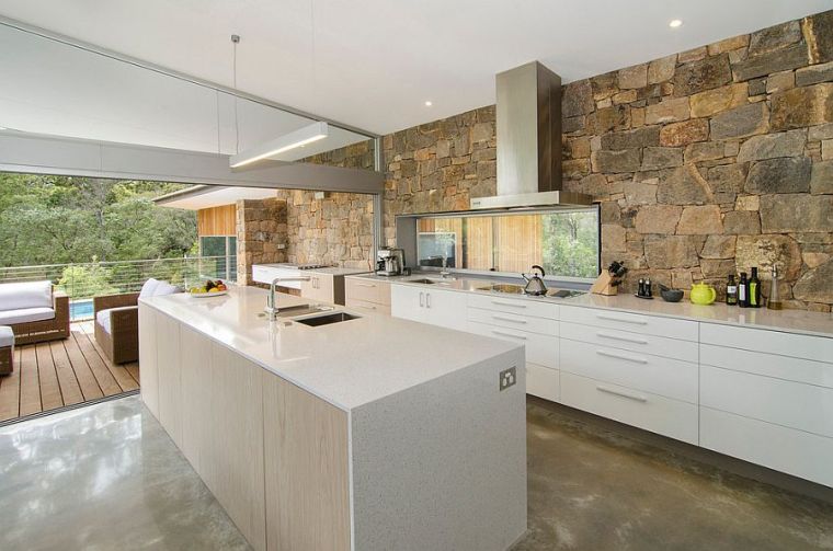 modern deco walls stone open kitchen