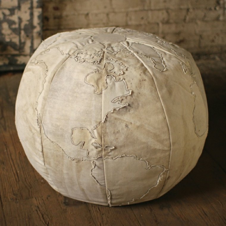 original beige pouf map of the world interior deco