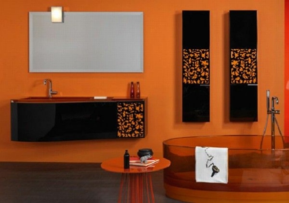 deco bathroom modern orange black