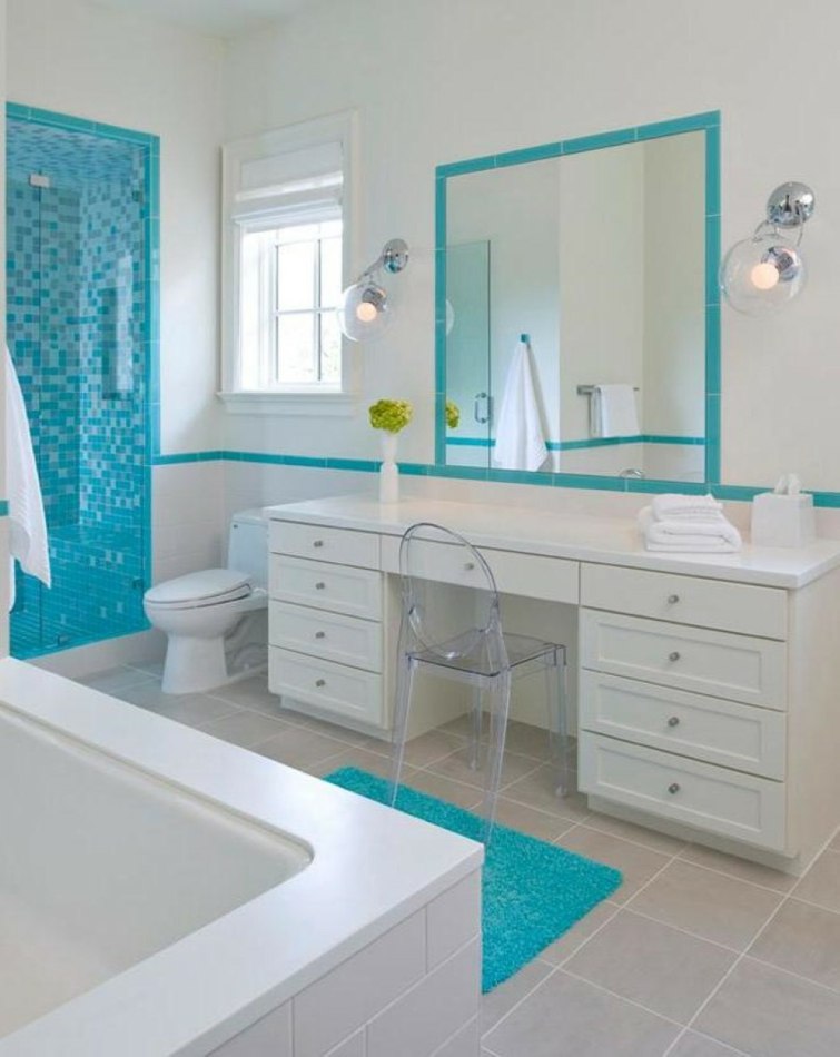 white blue bathroom deco