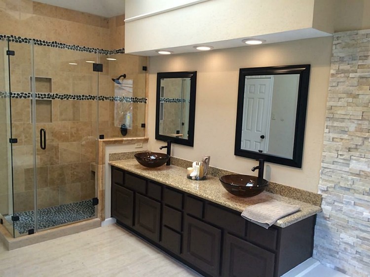 deco bathroom shower cabin tile travertine