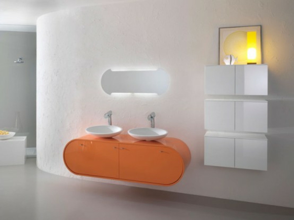 deco bathroom simple orange bench