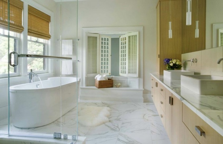 white bathroom and wood ideas