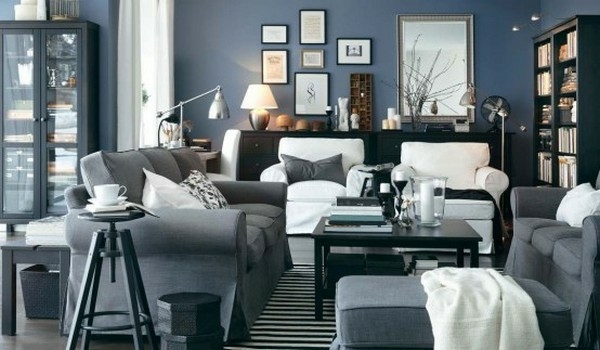 white living room deco gray Ikea