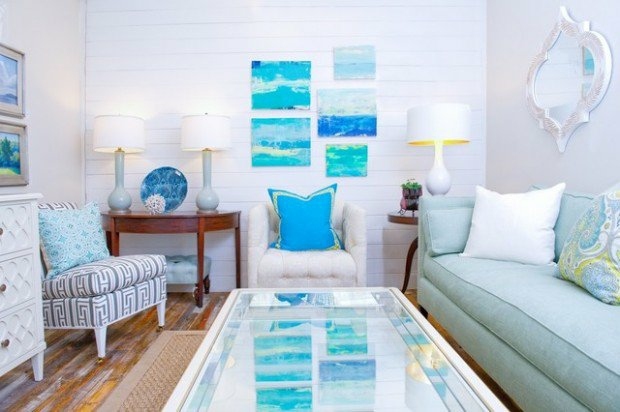 white blue living room deco