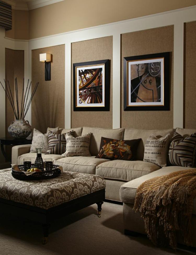 deco living room design beige shades