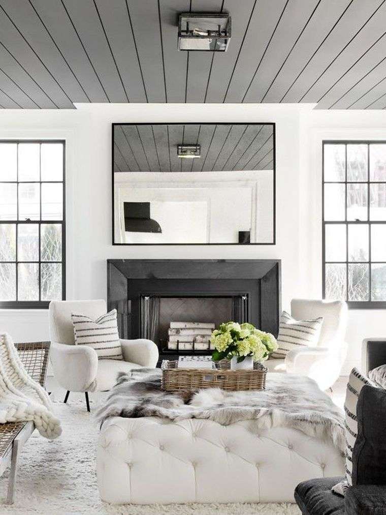 deco living room gray and white fireplace-painting-ceiling