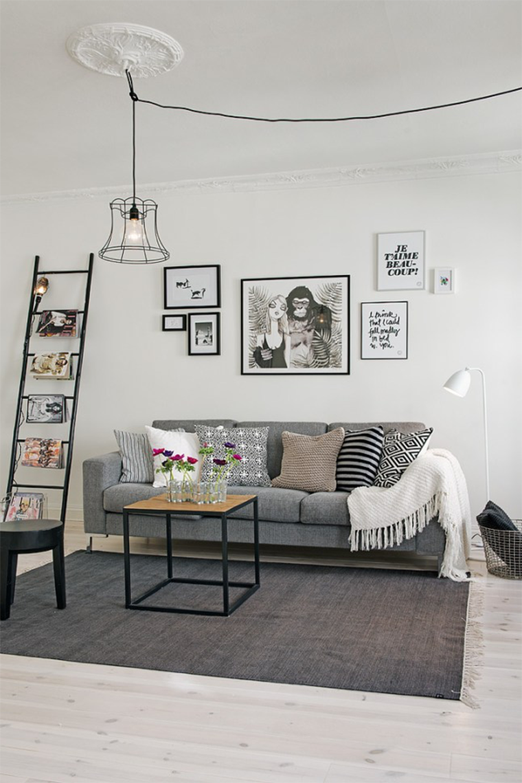 gray and white living room decor design-scandinavian-idea